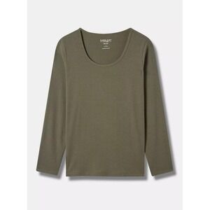 Torrid Super Soft Rib Scoop‎ Neck Long Sleeve Top Dusty Olive 00/M/L Minimalist